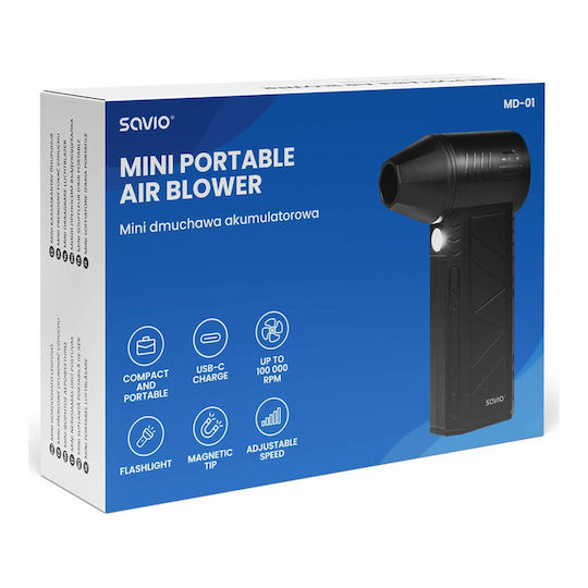 Savio Md-01 Mini Cordless Blower – Ασύρματος Φυσητήρας Μπαταρίας 100.000 Rpm Usb-c Φακός Led - Image 6