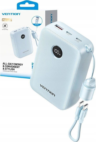 Vention Power Bank 20000mAh 22.5W με Θύρα USB-A και Θύρα USB-C Μπλε - Image 2