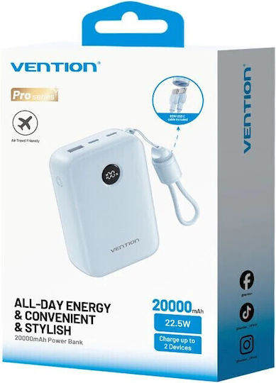 Vention Power Bank 20000mAh 22.5W με Θύρα USB-A και Θύρα USB-C Μπλε - Image 4
