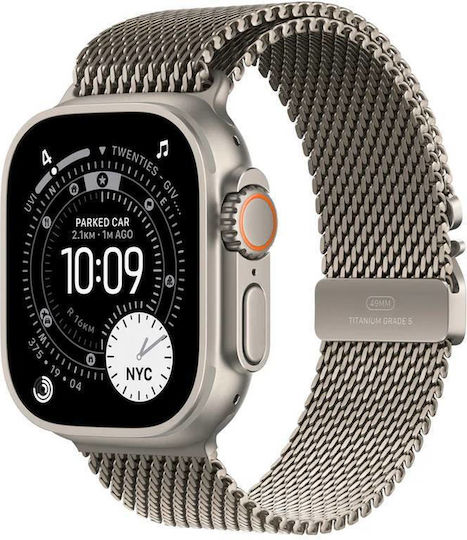 Apple Watch Ultra 3 Titanium 49mm Αδιάβροχο με eSIM και Παλμογράφο (Natural Titanium Case with Natural Titanium Milanese Loop - Medium)