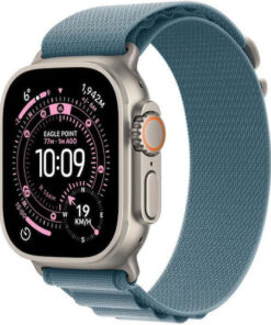 Apple Watch Ultra 3 Titanium 49mm Αδιάβροχο με eSIM και Παλμογράφο (Natural Titanium Case with Light Blue Alpine Loop - Medium)