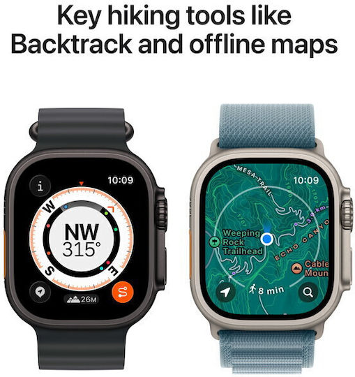 Apple Watch Ultra 3 Titanium 49mm Αδιάβροχο με eSIM και Παλμογράφο (Natural Titanium Case with Light Blue Alpine Loop - Medium) - Image 2