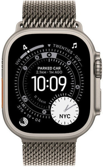 Apple Watch Ultra 3 Titanium 49mm Αδιάβροχο με eSIM και Παλμογράφο (Natural Titanium Case with Natural Titanium Milanese Loop - Medium) - Image 5