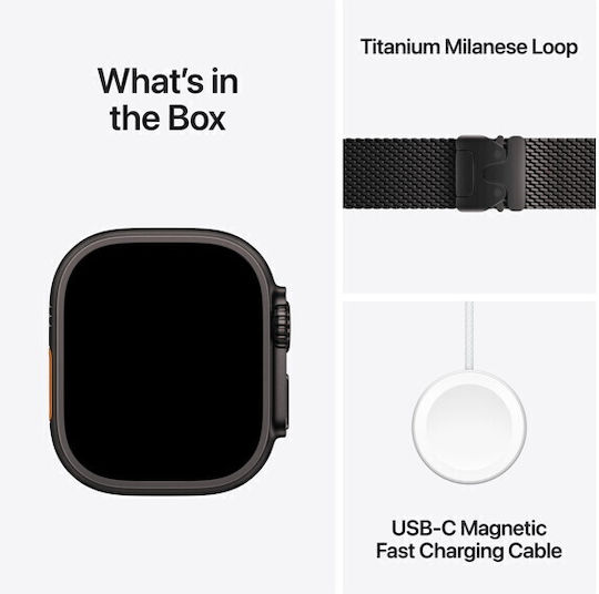 Apple Watch Ultra 3 Titanium 49mm Αδιάβροχο με eSIM και Παλμογράφο (Black Titanium Case with Black Titanium Milanese Loop - Medium) - Image 6