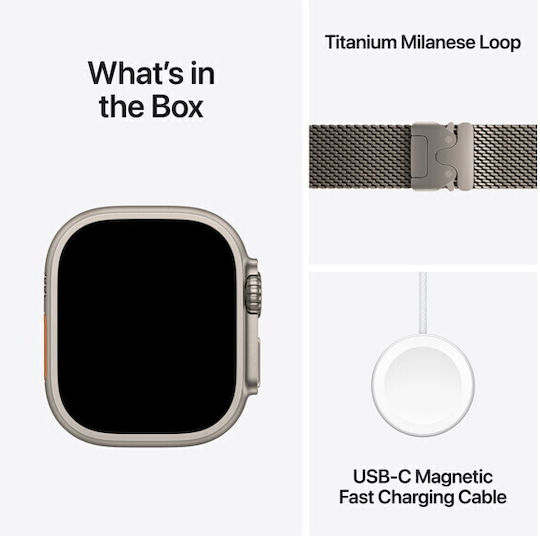 Apple Watch Ultra 3 Titanium 49mm Αδιάβροχο με eSIM και Παλμογράφο (Natural Titanium Case with Natural Titanium Milanese Loop - Medium) - Image 6