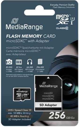 MediaRange microSDXC 256GB Class 10 U1 UHS-I με αντάπτορα - Image 3