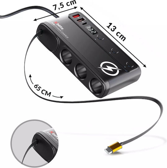 Xblitz Φορτιστής Αυτοκινήτου με Θύρες: 3xUSB 1xType-C 3xΑναπτήρα Μαύρο Χρώμα - Image 2