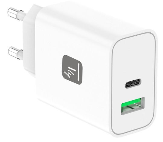 Techly Φορτιστής Χωρίς Καλώδιο με Θύρα USB-A και Θύρα USB-C 30W Quick Charge 3.0 / Power Delivery Λευκός (IPW-USB-30WACG) - Image 3