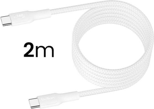 Belkin Braided USB 2.0 Cable USB-C male - USB-C 240W Λευκό 2m CAB025HQ2MWH - Image 5