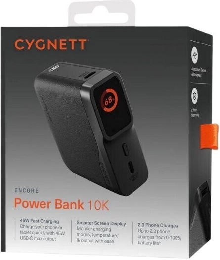 Cygnett Encore Power Bank 10000mAh 45W με Θύρα USB-A και 2 Θύρες USB-C Μαύρο - Image 2