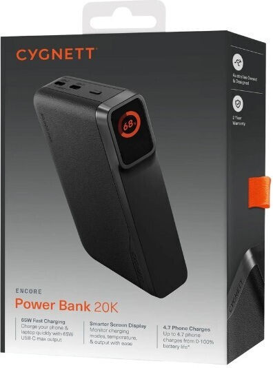 Cygnett Encore Power Bank 20000mAh 65W με Θύρα USB-A και 2 Θύρες USB-C Μαύρο - Image 2