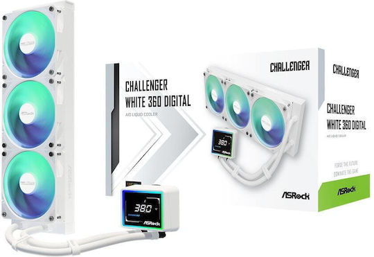 ASRock Challenger 360 Digital Υδρόψυξη Επεξεργαστή Τριπλού Ανεμιστήρα 120mm για Socket AM4/AM5/1700 με ARGB Φωτισμό Λευκή - Image 3