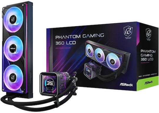 ASRock Phantom Gaming 360 LCD Υδρόψυξη Επεξεργαστή Τριπλού Ανεμιστήρα 120mm για Socket AM4/AM5/1700 με ARGB Φωτισμό - Image 2
