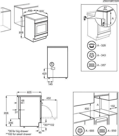 Electrolux LKR540266W Κουζίνα 57lt με Κεραμικές Εστίες Π50εκ. Λευκή - Image 3