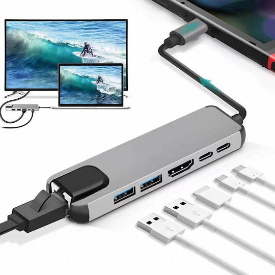 Gembird USB-C Docking Station με HDMI 4K PD Ethernet Ασημί (A-CM-COMBO5-06)