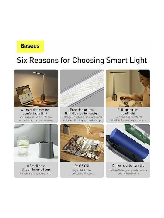 Baseus Smart Eye Series Επαναφορτιζόμενο LED Φωτιστικό Γραφείου Αναδιπλούμενο σε Γκρι Χρώμα DGZG-0G - Image 8