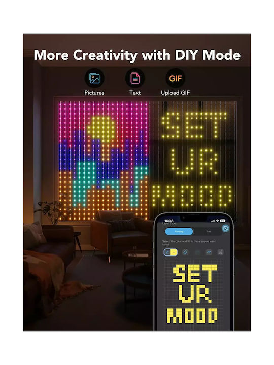 520 Λαμπάκια LED 2μ. x 150εκ. RGBIC τύπου Κουρτίνα H70B13A1 - Image 3