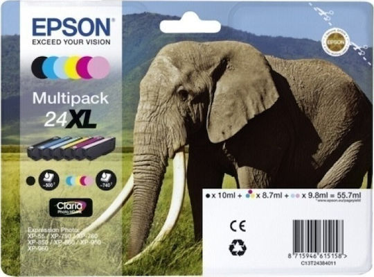 Epson 24XL Γνήσιο Πακέτο 6 Μελανιών Εκτυπωτή InkJet Ανοιχτό Κυανό / Ανοιχτό Ματζέντα / Κίτρινο / Κυανό / Ματζέντα / Μαύρο (C13T24384011 C13T24384010) - Image 2