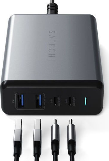 Satechi Βάση Φόρτισης με 2 Θύρες USB-A και 2 Θύρες USB-C 90W Power Delivery σε Γκρι χρώμα (ST-TC108WM) - Image 4