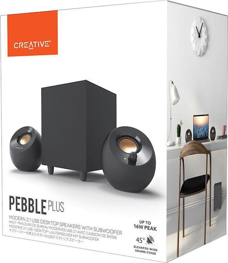 Creative Pebble Plus Ηχεία Υπολογιστή 2.1 με Ισχύ 8W σε Μαύρο Χρώμα - Image 2