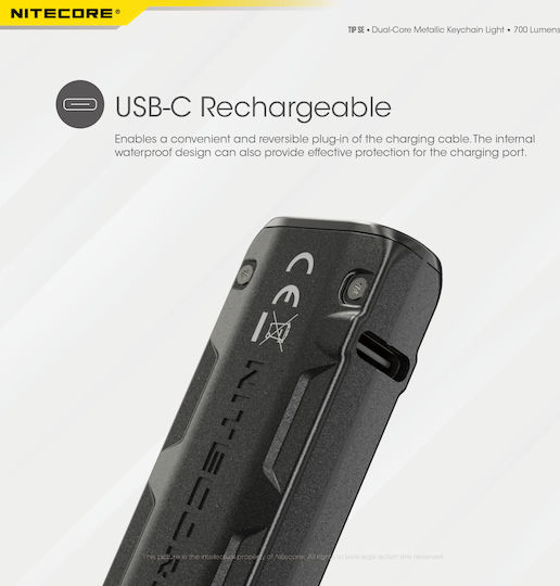 NiteCore Επαναφορτιζόμενος Φακός Μπρελόκ LED IP54 με Μέγιστη Φωτεινότητα 700lm Tip SE Black 9110101066 - Image 6