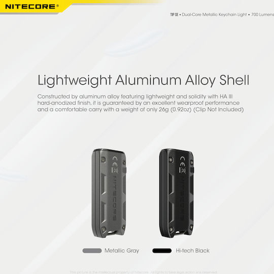 NiteCore Επαναφορτιζόμενος Φακός Μπρελόκ LED IP54 με Μέγιστη Φωτεινότητα 700lm Tip SE Black 9110101066 - Image 7
