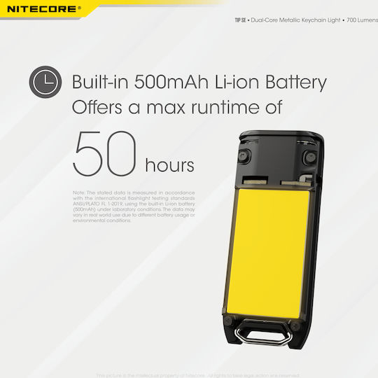 NiteCore Επαναφορτιζόμενος Φακός Μπρελόκ LED IP54 με Μέγιστη Φωτεινότητα 700lm Tip SE Black 9110101066 - Image 8