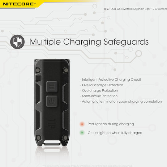 NiteCore Επαναφορτιζόμενος Φακός Μπρελόκ LED IP54 με Μέγιστη Φωτεινότητα 700lm Tip SE Black 9110101066 - Image 9