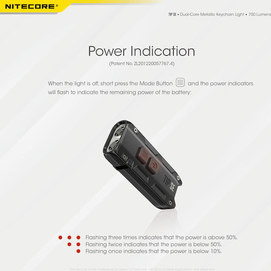 NiteCore Επαναφορτιζόμενος Φακός Μπρελόκ LED IP54 με Μέγιστη Φωτεινότητα 700lm Tip SE Black 9110101066 - Image 10