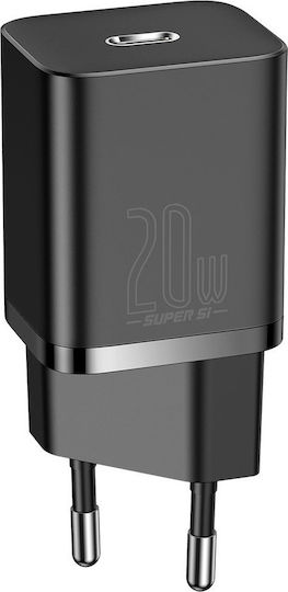 Baseus Φορτιστής με Θύρα USB-C και Καλώδιο USB-C - Lightning 20W Power Delivery Μαύρος (Super Si) - Image 2