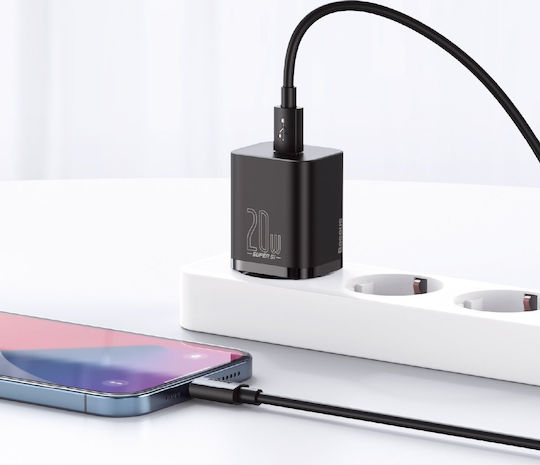 Baseus Φορτιστής με Θύρα USB-C και Καλώδιο USB-C - Lightning 20W Power Delivery Μαύρος (Super Si) - Image 9