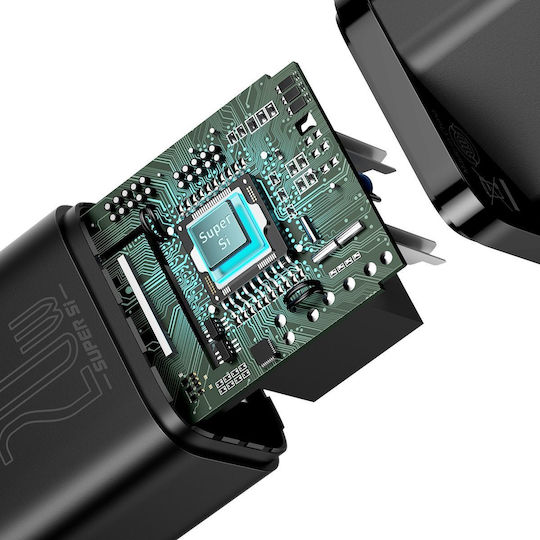 Baseus Φορτιστής με Θύρα USB-C και Καλώδιο USB-C - Lightning 20W Power Delivery Μαύρος (Super Si) - Image 7