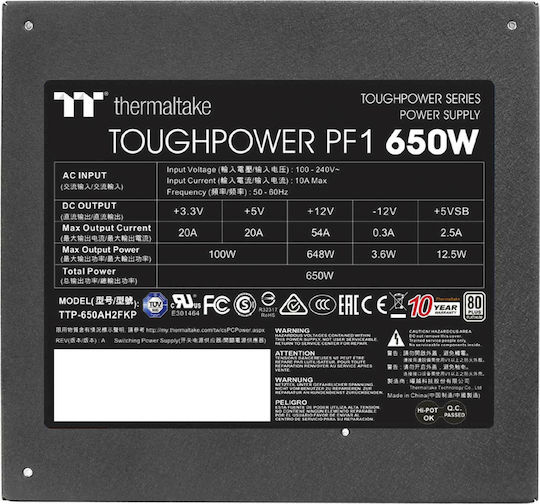 Thermaltake Toughpower PF1 650W Μαύρο Τροφοδοτικό Υπολογιστή Full Modular 80 Plus Platinum - Image 7