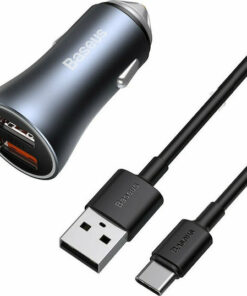 Baseus Φορτιστής Αυτοκινήτου 40W 5A Γρήγορης Φόρτισης με Θύρες: 2xUSB μαζί με Καλώδιο Type-C Γκρι TZCCJD-A0G