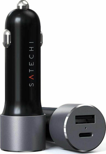 Satechi Φορτιστής Αυτοκινήτου 72W 3A με Θύρες: 1xUSB 1xType-C Μαύρος ST-TCPDCCM
