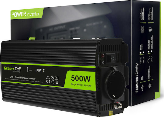 Green Cell INV17 Inverter Αυτοκινήτου Καθαρού Ημιτόνου 1000W για Μετατροπή 24V DC σε 230V AC με 1xUSB INV17 - Image 2