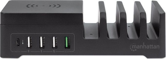 Manhattan Βάση Φόρτισης με 4 Θύρες USB-A και Θύρα USB-C 55W σε Μαύρο χρώμα (102230)
