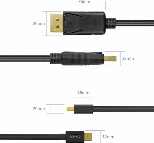 Unitek Cable DisplayPort male - mini DisplayPort male 2m Μαύρο (Y-C611BK) - Image 6