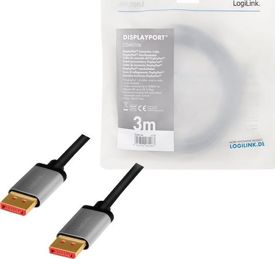 LogiLink Cable DisplayPort male - DisplayPort male 3m Μαύρο (CDA0106) - Image 2