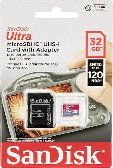 Sandisk Ultra microSDHC 32GB Class 10 U1 A1 UHS-I με αντάπτορα - Image 2