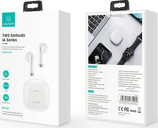 Usams IA04 Earbud Bluetooth Handsfree Ακουστικά με Θήκη Φόρτισης Λευκά - Image 2