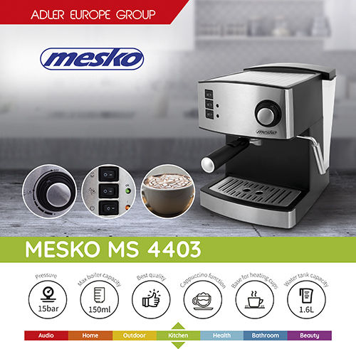 Mesko MS 4403 Μηχανή Espresso 850W Πίεσης 15bar Ασημί - Image 2