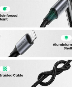 Alternative view of Ugreen Braided 3.5mm to Lightning Cable Μαύρο 1m (70509)