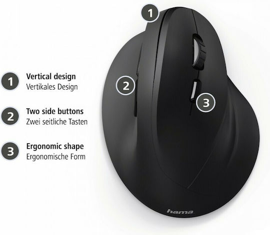 HAMA EMW-500 Ασύρματο Εργονομικό Ποντίκι Μαύρο - Image 2