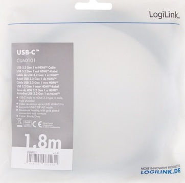 LogiLink HDMI 2.0 Cable HDMI male - USB-C male 1.8m Μαύρο CUA0101 - Image 5