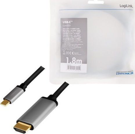 LogiLink HDMI 2.0 Cable HDMI male - USB-C male 1.8m Μαύρο CUA0101 - Image 3