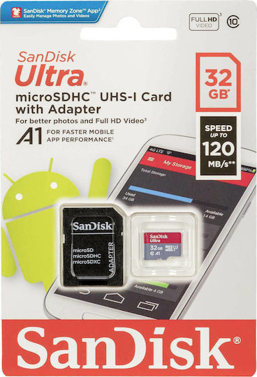 Sandisk Ultra microSDHC 32GB Class 10 U1 A1 UHS-I με αντάπτορα - Image 4