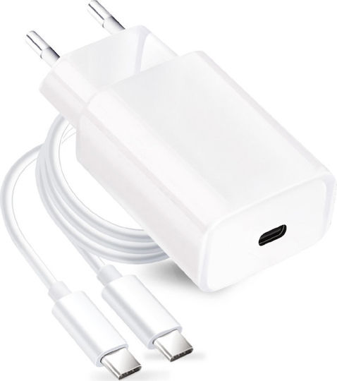 Forcell Φορτιστής με Θύρα USB-C και Καλώδιο USB-C - USB-C 25W Power Delivery Λευκός (5903396108099) - Image 2