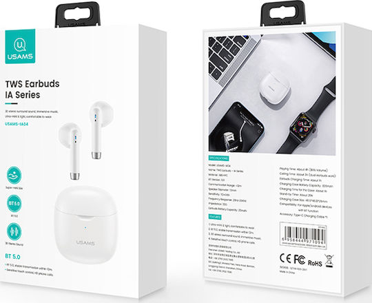 Usams IA04 Earbud Bluetooth Handsfree Ακουστικά με Θήκη Φόρτισης Λευκά - Image 5