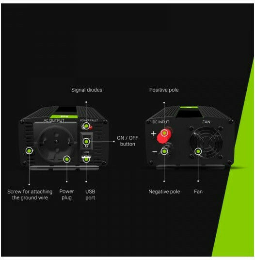 Green Cell Power Inverter Αυτοκινήτου Τροποποιημένου Ημιτόνου 1500W για Μετατροπή 24V DC σε 230V AC με 1xUSB INV23 - Image 8